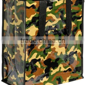 PP shopping bags with olive-drab print
