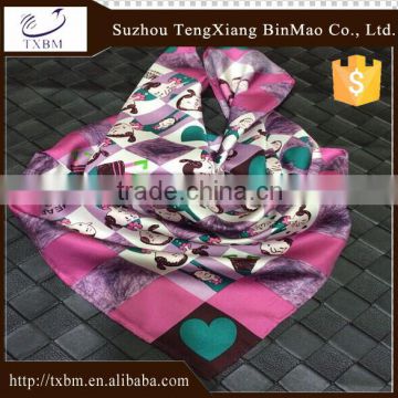 100% silk square scarf with cartoon pattern for children