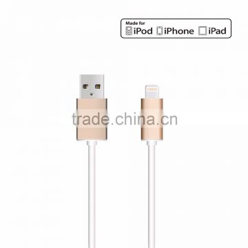 Mfi Gold Metal Shell PVC Round USB Cable for iPhone