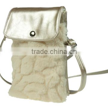 Gold color lint neck hanging phone bag OEM fabric emboidery LOGO