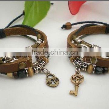 key and lock genuine leather bracelets for lovers design