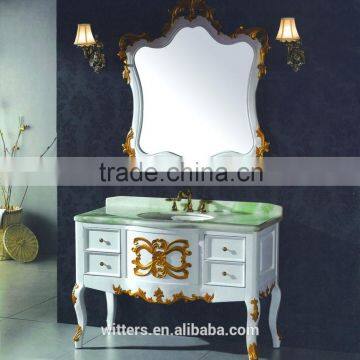 WTS-1600 modern White Floral Handpainted Flower Solid Wood Bathroom Vanity cabinets