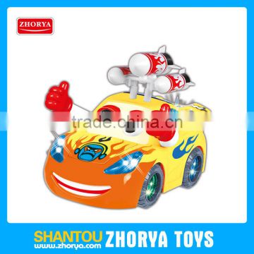 Hot yellow and red 3D light Rocket car cartoon B/O bump and go car toys with musical for sale