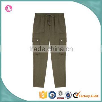 ladies canvas army green cheap zipper cargo pants cutting 2016