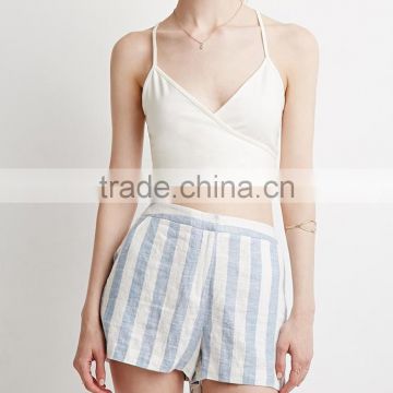 Striped Linen-Blend viscose women casual shorts with two pockets