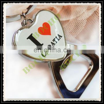 heart shape bottle opener keychain, metal opener keyring with printed logo, fashion key chain for tourist