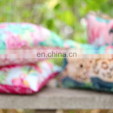 Waterproof Outdoor Use Flamingos Floral Designed Style Printed 100% Polyester decorative cushion with tassels pompoms