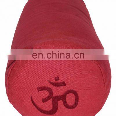 High quality Ohm  embroidered Cotton or Buckwheat Filled cylindrical Yoga Bolster pillow