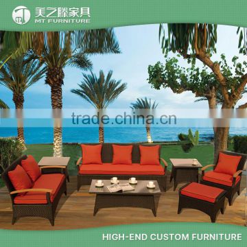 Wholesale home casual leisure ways PE rattan outdoor patio garden furniture red outdoor sofa set living room furniture