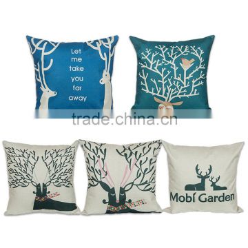 2016 hot sale home decorative custom deer printing linen cheap cushion cover