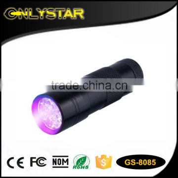 Onlystar GS-8085 aluminum pet urine detector money detector 390-395nm 12 led uv flashlight