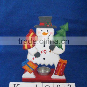 wooden candle holder -snowman design