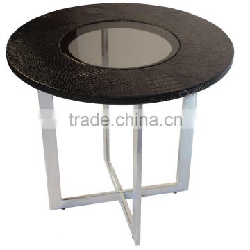 Croc PU leather And Greu Tempered glass dining table HD106
