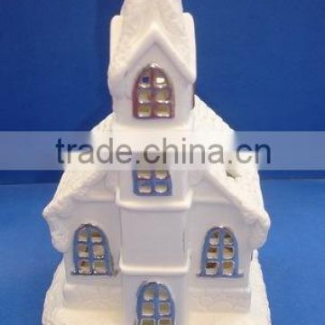ceramic Christmas house candle holder