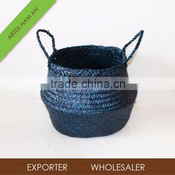Black folding seagrass basket, laundry basket, seagrass rice basket in Vietnam