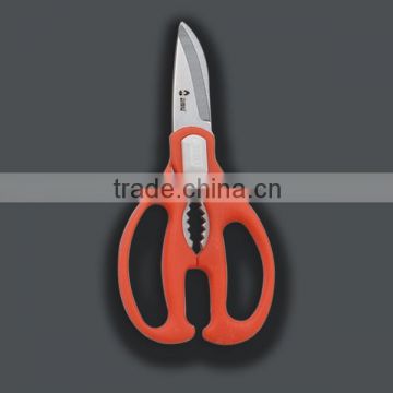 Orange plastic handle kitchen scissors stainless steel