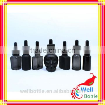 Black glass dropper bottle for essential oil skull glass e liquid bottle for smoking oil