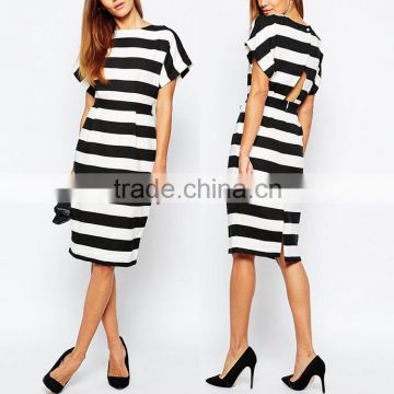 Apparel classic black white banded stripe woman shift dress plus size for sale