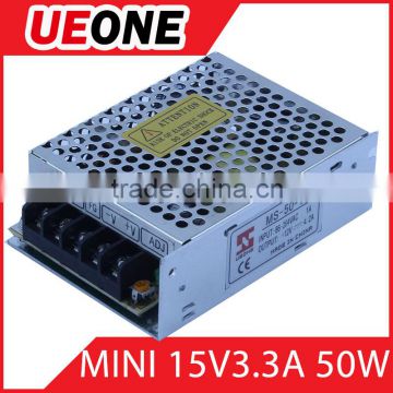 CE RoHS Universal AC Input 50W 15V Switching Power Supply MS-50-15