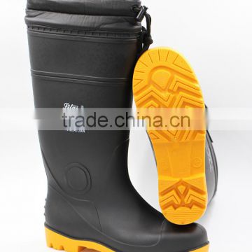 Black Cold-Resistant Winter Work Rain Boots with Fur Lining