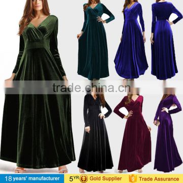 Elegant vintage winter warm long sleeve maxi velvet party evening dresses designs pakistani for women