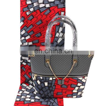 2017 High quality women bags matching printed leather handbag and wax fabric handbags b170823001