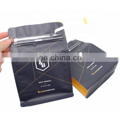 Custom printed resealable recycle flat bottom coffee bean packaging bags with valve