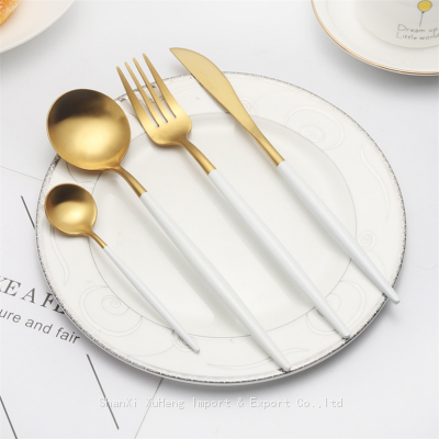 Wholesale White And Gold Stainless Steel Flatware Set For Wedding Decoration