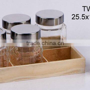 Small glass jar with wooden tray (TW769/6W)