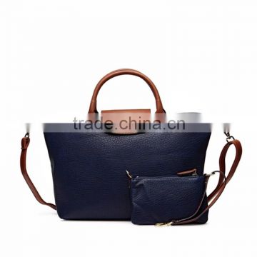 2016 new arrival western style blue genuine leather ladies set tote hand bag