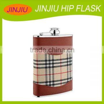 Western Style Stainless Steel Hip Flask With Check Pattern Leather Classical And Elegant