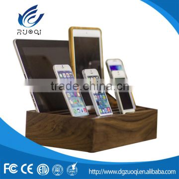 New design FCC CE certification bamboo material fashion multi phone charging station
