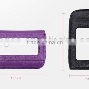 WCA audited factory offers high quality leather card wallet with PVC window ( W211)