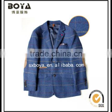 2016 new arrival boys' coat grid wool coats children jacket with two placket buttons