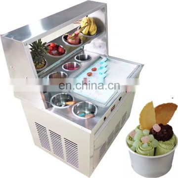 Stirring Fry Fruit Yogurt Fried Ice Cream Rolls Machine/ Single Pan With 6 Cooling Tanks