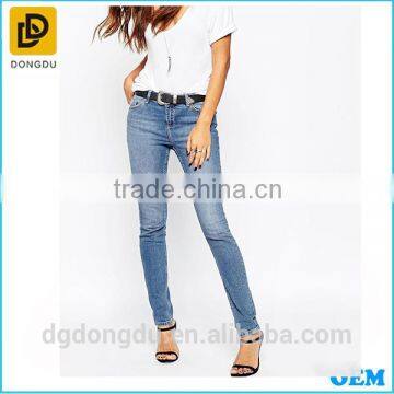 High Quality Lady Medium Washed Blue Skinny Jeans 2016
