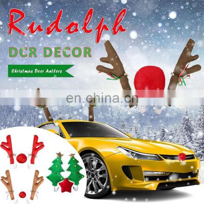 Supplier Christmas Reindeer Antlers Car Decoration Kit Xmas Auto Reindeer Antlers Nose Decorations
