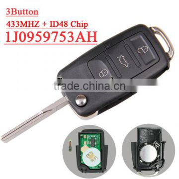 High Quality 1j0 959 753 AH 3 button Flip remote key with 433MHZ for vw
