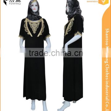 traditional formal design classic black jilbab with rope embroidery on chest and cuffs