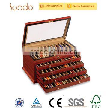 lockable luxury wooden pen packaging box with drawer