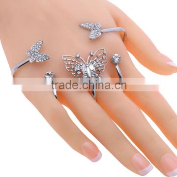 WEDDING BRIDAL Hand cuff palm Butterfly Ring handlet adjustable 18k white gold