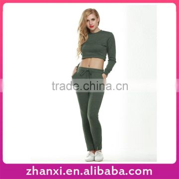 Fashion long-sleeved round collar tall waist leisure fleece jogging two suits