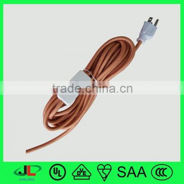 Electric wire coated fabric,PVC insulation flexible wire with 3-pin plug or socket