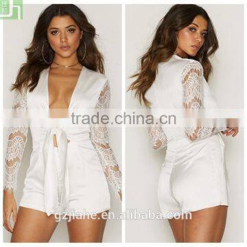 Plunge Tie Front White Playsuit