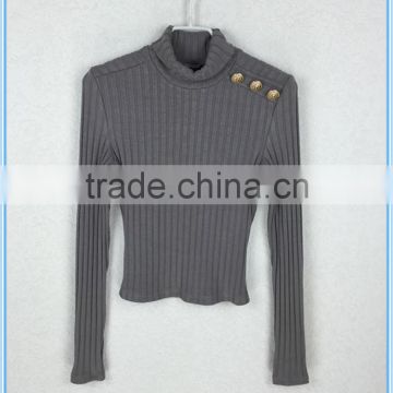 Fashion new designs high neck long sleeve knitted grey bodycon women winter blouse