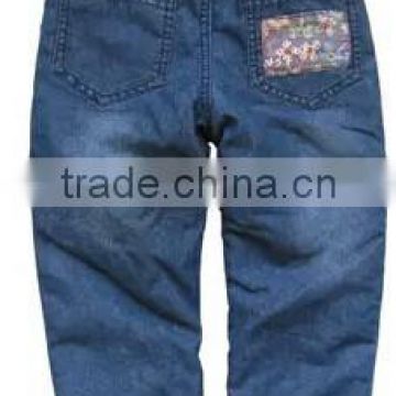 2015 fashion jeans with printed pocket for girls