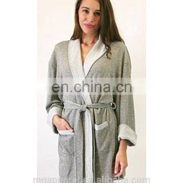 OEM Gray Heathered French Terry Turned Back Cuffs Shawl Collar Robe Wholesale