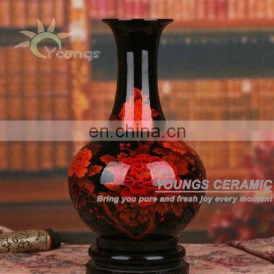 2014 Black Crystal Glazed Peony Flower Ceramic Vases for Home decor