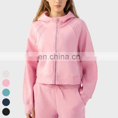 Hooded Sweatshirt Custom Sportswear Long Sleeve Thumb Holes Sports Clothes Gym Fitness Jackets Women Zipper Wamth Yoga Jacket