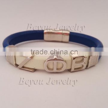 magnetic leather handmade bracelet bangle greek ZETA PHI BETA Greek ZPB custom LOGO Fraternity Sorority jewelry